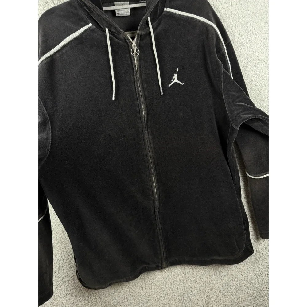 Vintage Y2K Air Jordan Black Velour Hooded Sweatsuit Men's Sz L Tracksuit‎ Set